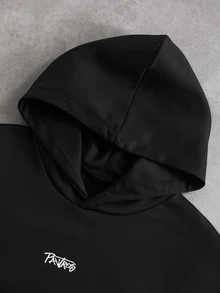 PAVTROS Men's Letter Print Fashion Pocket Long Sleeve Hoodie - Black - View 4