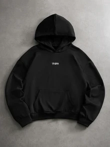 PAVTROS Men's Letter Print Fashion Pocket Long Sleeve Hoodie - Black - View 2