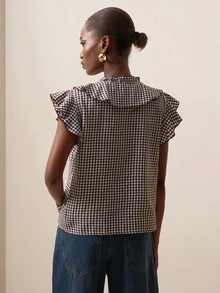Briarwyn Plaid Ruffle Tie Cap Sleeve Blouse, Summer V-Neck Slimming Elegant Versatile Top - Multicolor - View 7