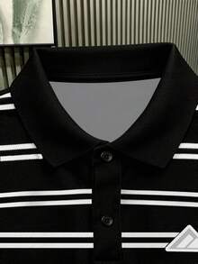 Manfinity Dauomo Camisa polo de manga corta a rayas casual y versátil para hombres - Multicolor - Ver 5