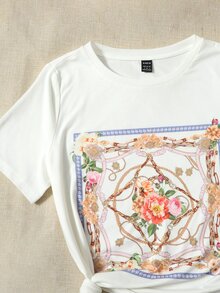Mulvari Floral & Chain Print Tee & Skirt 2 Piece Set - Multicolor - View 5