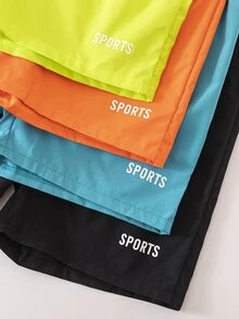 SHEIN 兒童 4 件組青少年男孩字母印花彈性腰泳褲/沙灘短褲 多件裝 多色可選 適合度假與泳池派對 - 彩色 - 查看 4