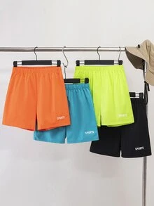 SHEIN 兒童 4 件組青少年男孩字母印花彈性腰泳褲/沙灘短褲 多件裝 多色可選 適合度假與泳池派對 - 彩色 - 查看 7
