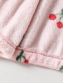 SHEIN 1件女童軟萌甜美風居家戶外上學通勤秋冬淺粉色珊瑚絨櫻桃圖案立領拉鍊寬鬆短款毛絨外套 - 粉色 - 查看 7