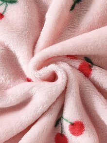SHEIN 1件女童軟萌甜美風居家戶外上學通勤秋冬淺粉色珊瑚絨櫻桃圖案立領拉鍊寬鬆短款毛絨外套 - 粉色 - 查看 4