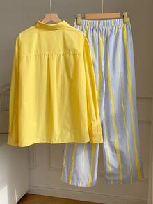 Comfortcana Horse Embroidery Shirt & Striped Print Pants - Yellow - View 3