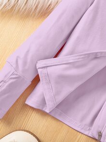 SHEIN 女童純色長袖拉鍊連帽秋季外套 - 紫色 - 查看 4