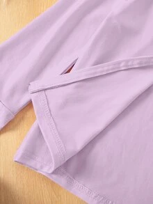 SHEIN 女童純色長袖拉鍊連帽秋季外套 - 紫色 - 查看 9