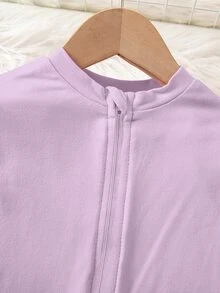 SHEIN 女童純色長袖拉鍊連帽秋季外套 - 紫色 - 查看 5