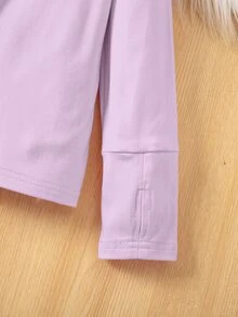SHEIN 女童純色長袖拉鍊連帽秋季外套 - 紫色 - 查看 3