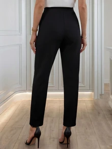 Medorina Button Detail Slant Pocket Suit Pants - Black - View 3