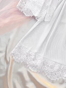 DelicateAllure Women's Lace Patchwork Camisole Nightgown & Robe Sleepwear Set - White - View 5