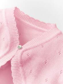 SHEIN Baby Girl Knitted Long Sleeve Lightweight Cardigan Autumn Sweater With Decorative Trim - Baby Pink - View 4