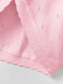 SHEIN Baby Girl Knitted Long Sleeve Lightweight Cardigan Autumn Sweater With Decorative Trim - Baby Pink - View 5