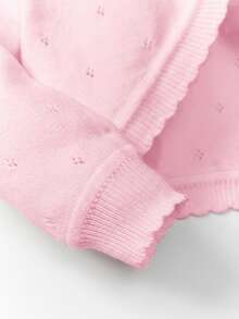SHEIN Baby Girl Knitted Long Sleeve Lightweight Cardigan Autumn Sweater With Decorative Trim - Baby Pink - View 7