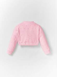 SHEIN Baby Girl Knitted Long Sleeve Lightweight Cardigan Autumn Sweater With Decorative Trim - Baby Pink - View 2
