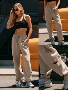 GLOWMODE X Harry Potter 28'' Expecto Patronum Everyday Fleece Relaxed Fleece Sweatpants With Pockets & Drawstring Waist Daily Casual Summer Fall Wear - Khaki - View 9