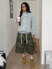Coolane Women's Fall/Winter Going Out Streetwear Sportswear Chic Casual Preppy Daily Wear New Chinese Style Color-Blocked Grey Loose Coat - Grey - View 7