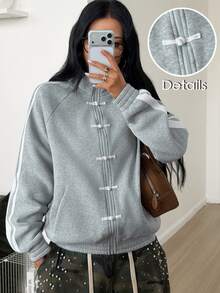 Coolane Women's Fall/Winter Going Out Streetwear Sportswear Chic Casual Preppy Daily Wear New Chinese Style Color-Blocked Grey Loose Coat - Grey - View 6