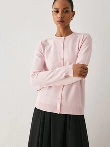 YARNWELL 女款素色單排扣休閒百搭日常開襟衫 - 淺粉色 - 查看 4