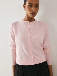 YARNWELL 女款素色單排扣休閒百搭日常開襟衫 - 淺粉色 - 查看 5