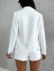 EURMUSE Flap Pocket Button Front Denim Jacket - White - View 2