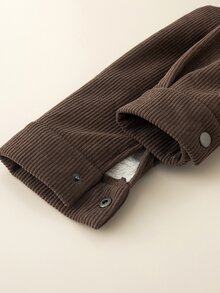 SHEIN Boys' Basic Casual Corduroy Hooded Fleece Jacket Winter - Brown - View 6