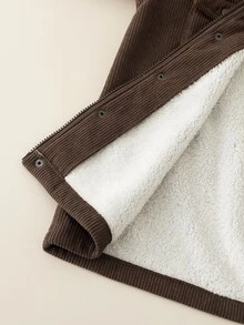 SHEIN Boys' Basic Casual Corduroy Hooded Fleece Jacket Winter - Brown - View 7