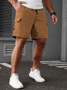 Manfinity Homme Loose Fit Men's Flap Pocket Side Drawstring Waist Cargo Shorts - Camel - View 5