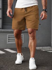 Manfinity Homme Loose Fit Men's Flap Pocket Side Drawstring Waist Cargo Shorts - Camel - View 6