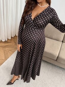 SHEIN 孕婦波點V領哺乳功能休閒日常穿著洋裝 - 棕色 - 查看 10