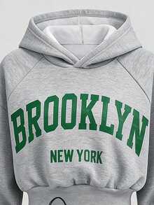 Sets Teen Girl Fashion Casual Streetwear Short Hoodie And Wide Leg Pants Set, Grey Versatile Warm Outfit, Autumn Clothing Birthday Formal - Green - View 5