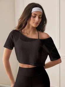 Eassivo Women Sports Tees Tanks Gym Workout Black Summer Modest Athleisure - Black - View 3