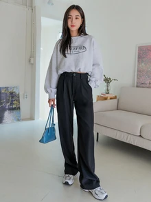 DAZY High Waist Fold Pleated Suit Trousers - Black - View 8