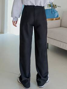 DAZY High Waist Fold Pleated Suit Trousers - Black - View 2