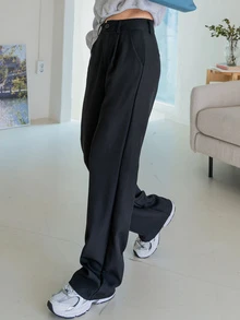 DAZY High Waist Fold Pleated Suit Trousers - Black - View 7
