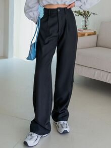DAZY High Waist Fold Pleated Suit Trousers - Black - View 4