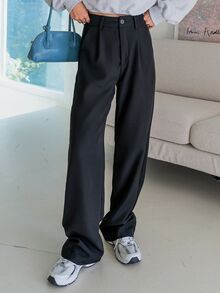 DAZY High Waist Fold Pleated Suit Trousers - Black - View 3