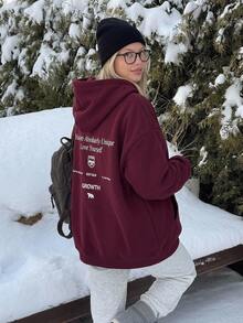 DAZY Women's Long Hoodie With Back Print,Long Sleeve Tops,Fall Women Clothes Sweatshirt - Burgundy - View 7