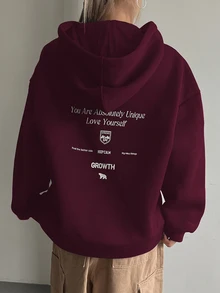 DAZY Women's Long Hoodie With Back Print,Long Sleeve Tops,Fall Women Clothes Sweatshirt - Burgundy - View 3