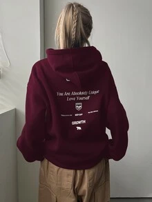 DAZY Women's Long Hoodie With Back Print,Long Sleeve Tops,Fall Women Clothes Sweatshirt - Burgundy - View 4