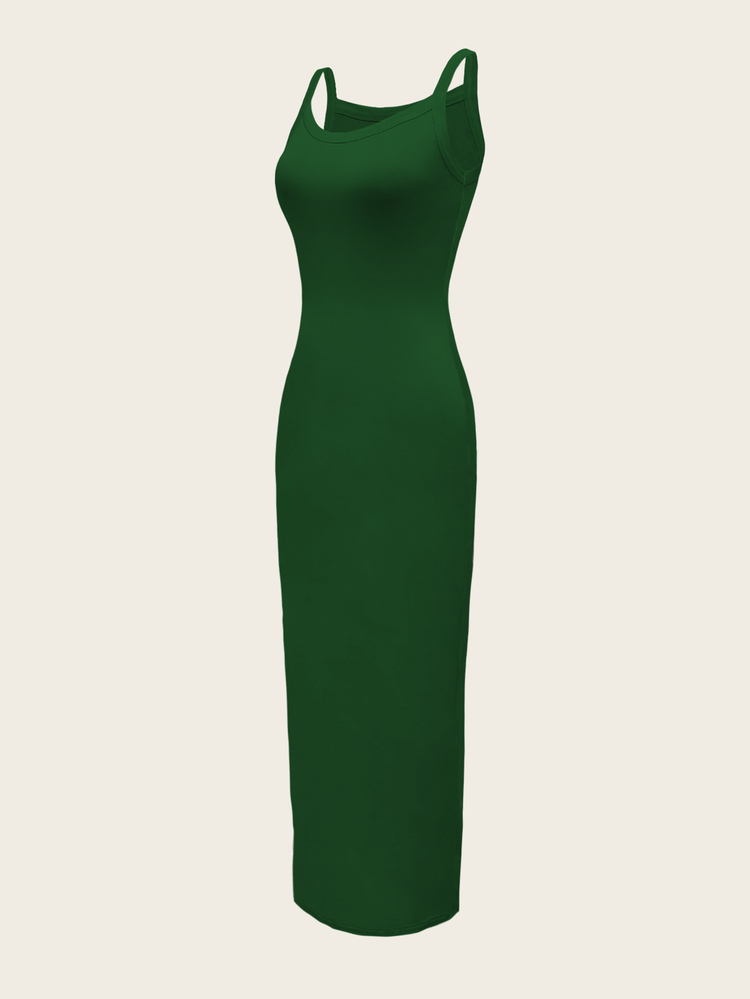 Xyvia Women's Solid Color Elegant Slim Sexy Spaghetti Strap Dress, Summer Maxi Women Outfit - Dark Green - View 4