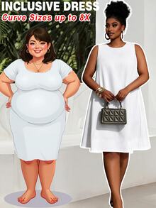 SHEIN CURVE+ 春夏新款度假休闲纯白色宽松无袖A字加大码迷你连衣裙 - 白色 - 查看 2