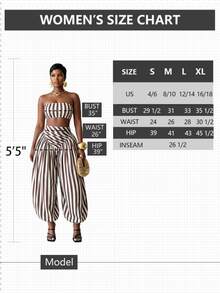 BamGlimmer Setelan Wanita 2 Potong Atasan Tube Pendek Bermotif Garis-Garis Cokelat dan Celana Jogger Longgar untuk Liburan Musim Panas Tropis. - MultiWarna - View 5