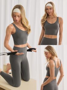 GLOWMODE FeatherFit™ Camiseta de tirantes corta con espalda en U para actividades de bajo impacto, yoga y uso diario en otoño e invierno - Gris Oscuro - Ver 10