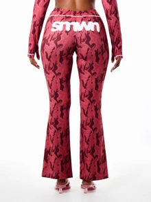 SUMWON WOMEN Pink Camo Print High-Waist Flared Leggings With Contrast Topstitch And Rhinestone Logo Detail Active Work Summer Athleisure Athletic Casual Sporty - Red - View 1