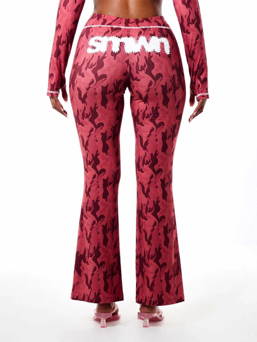 SUMWON WOMEN Pink Camo Print High-Waist Flared Leggings With Contrast Topstitch And Rhinestone Logo Detail Active Work Summer Athleisure Athletic Casual Sporty - Red - View 1