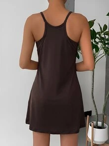 SHEIN EZwear 女士休闲纯色吊带连衣裙 - 咖啡棕 - 查看 2