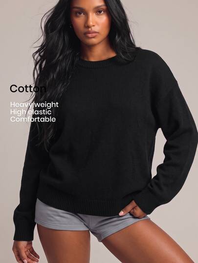 YARNWELL Sweater Lengan Panjang Wanita Warna Polos Kasual Serbaguna untuk Pemakaian Sehari-hari