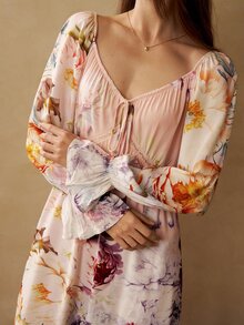 MOTF PREMIUM PRINTED PATCHWORK LACE ROMANTIC NIGHTGOWN - Multicolor - View 2